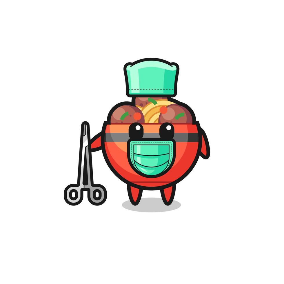 personagem de mascote de tigela de almôndega de cirurgião vetor