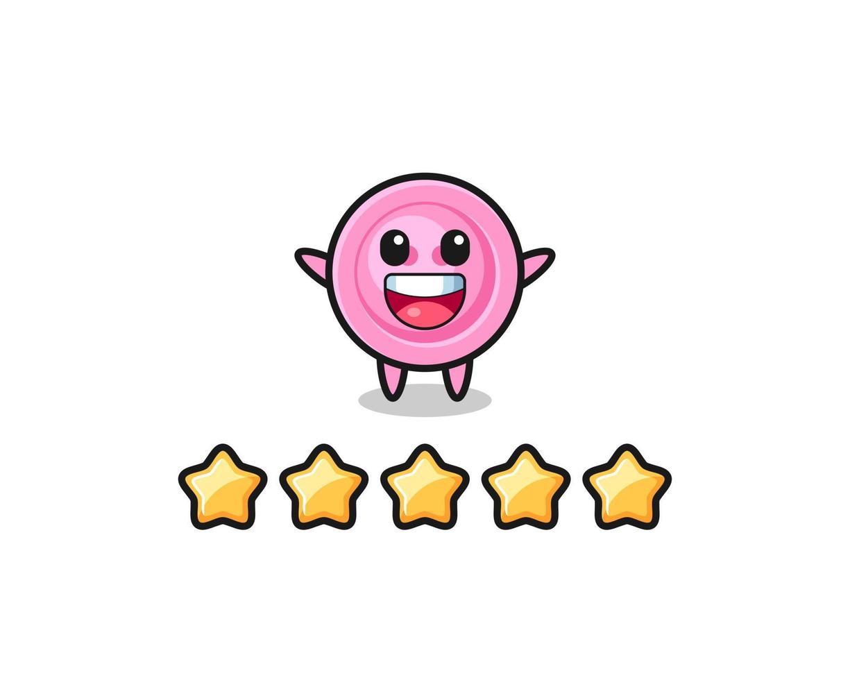 a ilustração da melhor classificação do cliente, personagem fofo de botão de roupas com 5 estrelas vetor