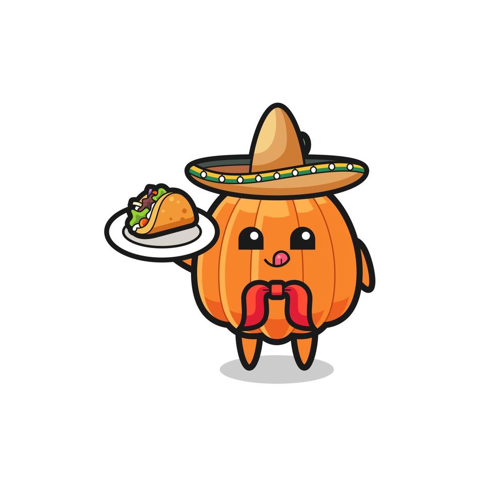 mascote de chef mexicano de abóbora segurando um taco vetor