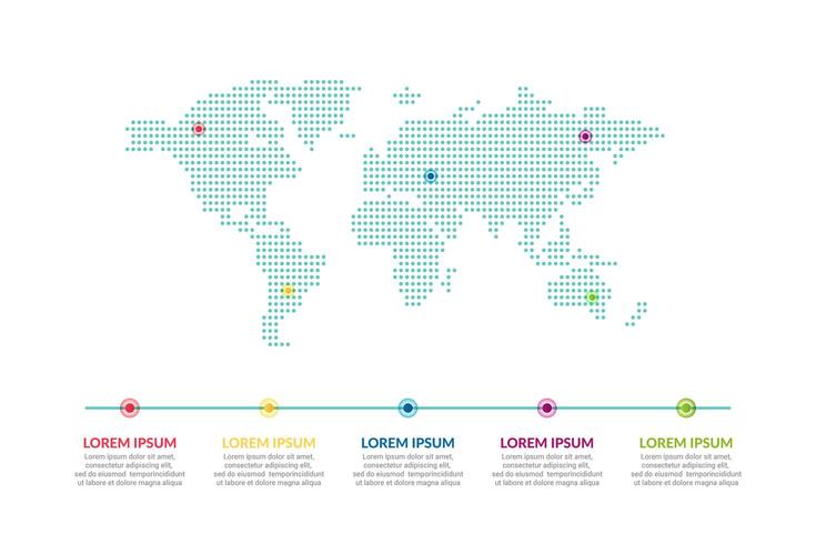 design de infográfico de negócios com fundo de mapa do mundo vetor