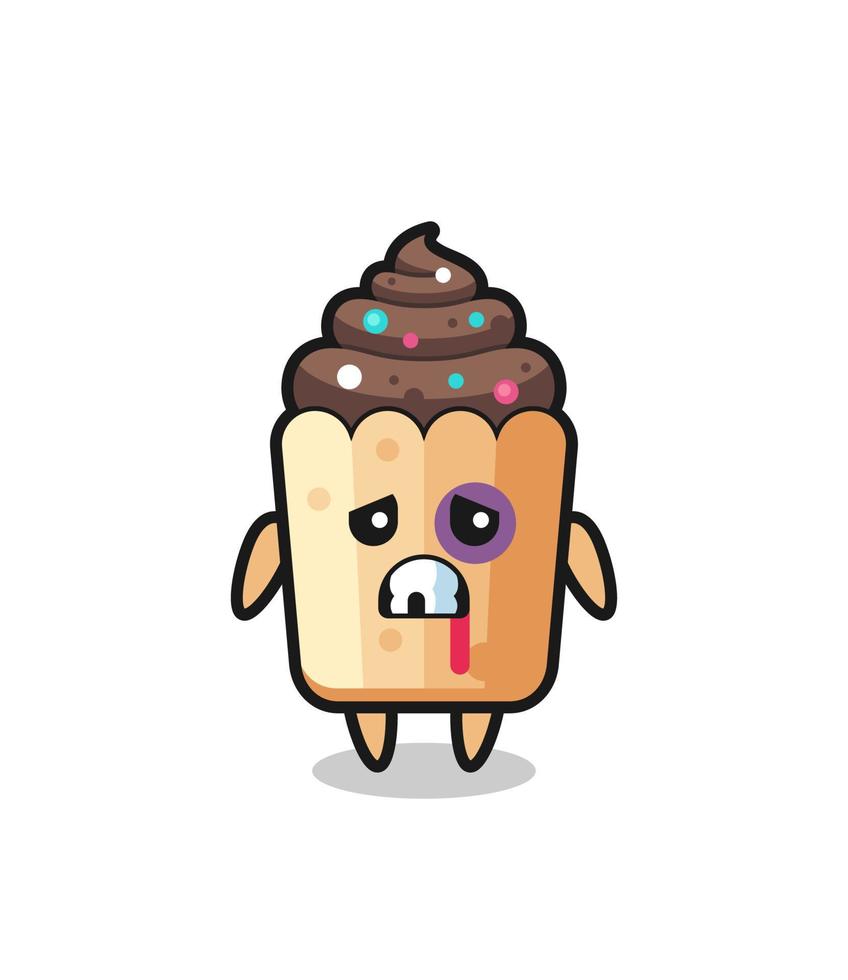 personagem de cupcake ferido com o rosto machucado vetor