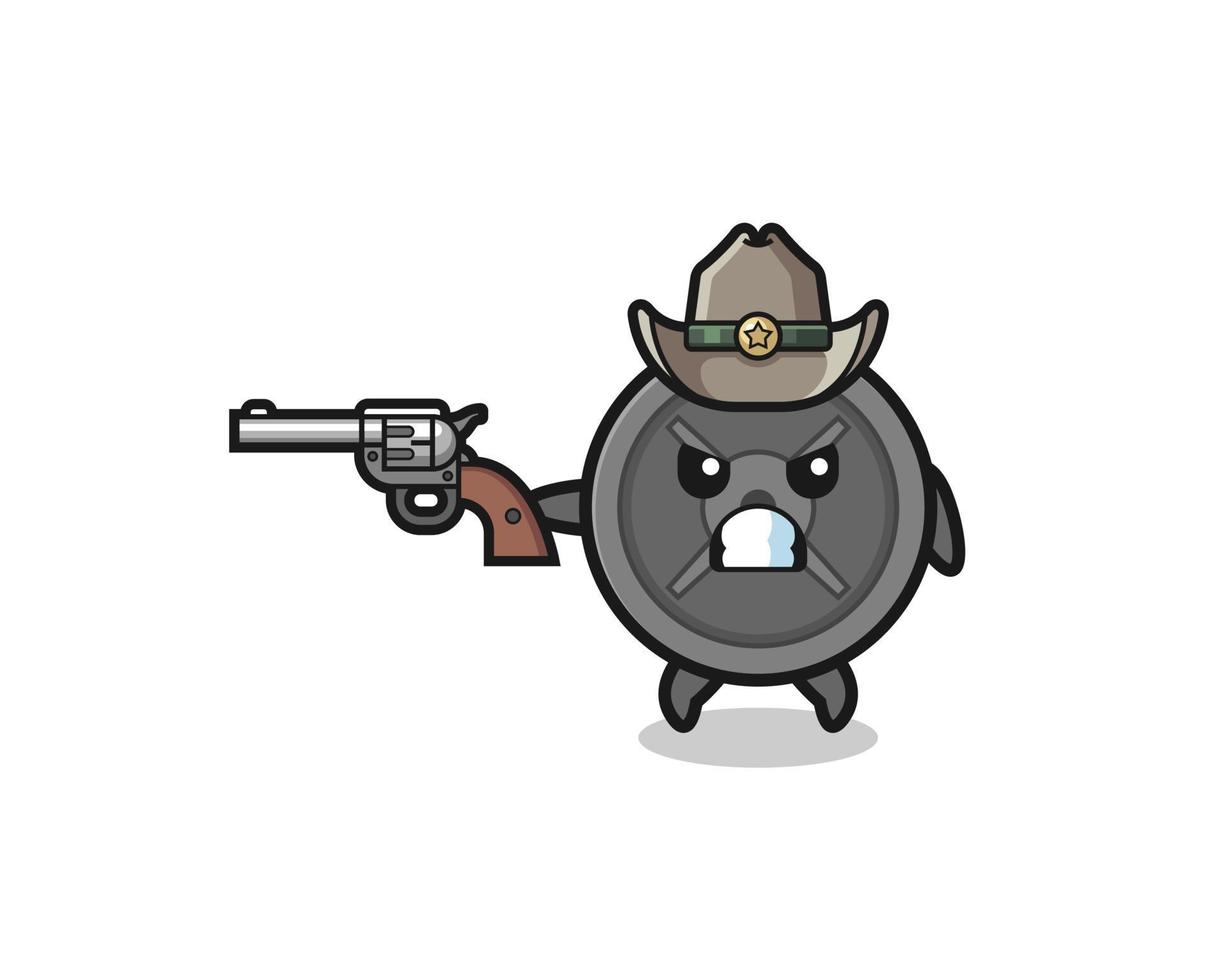 o cowboy de placa de barra atirando com uma arma vetor