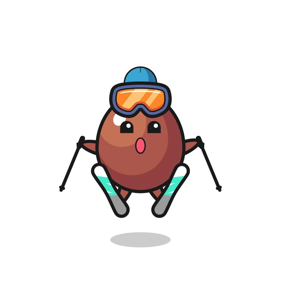 personagem de mascote de ovo de chocolate como jogador de esqui vetor