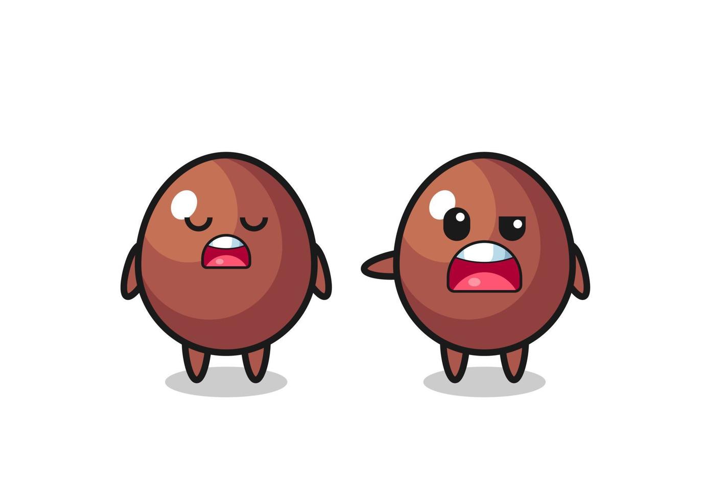 ilustração da discussão entre dois personagens fofos de ovo de chocolate vetor