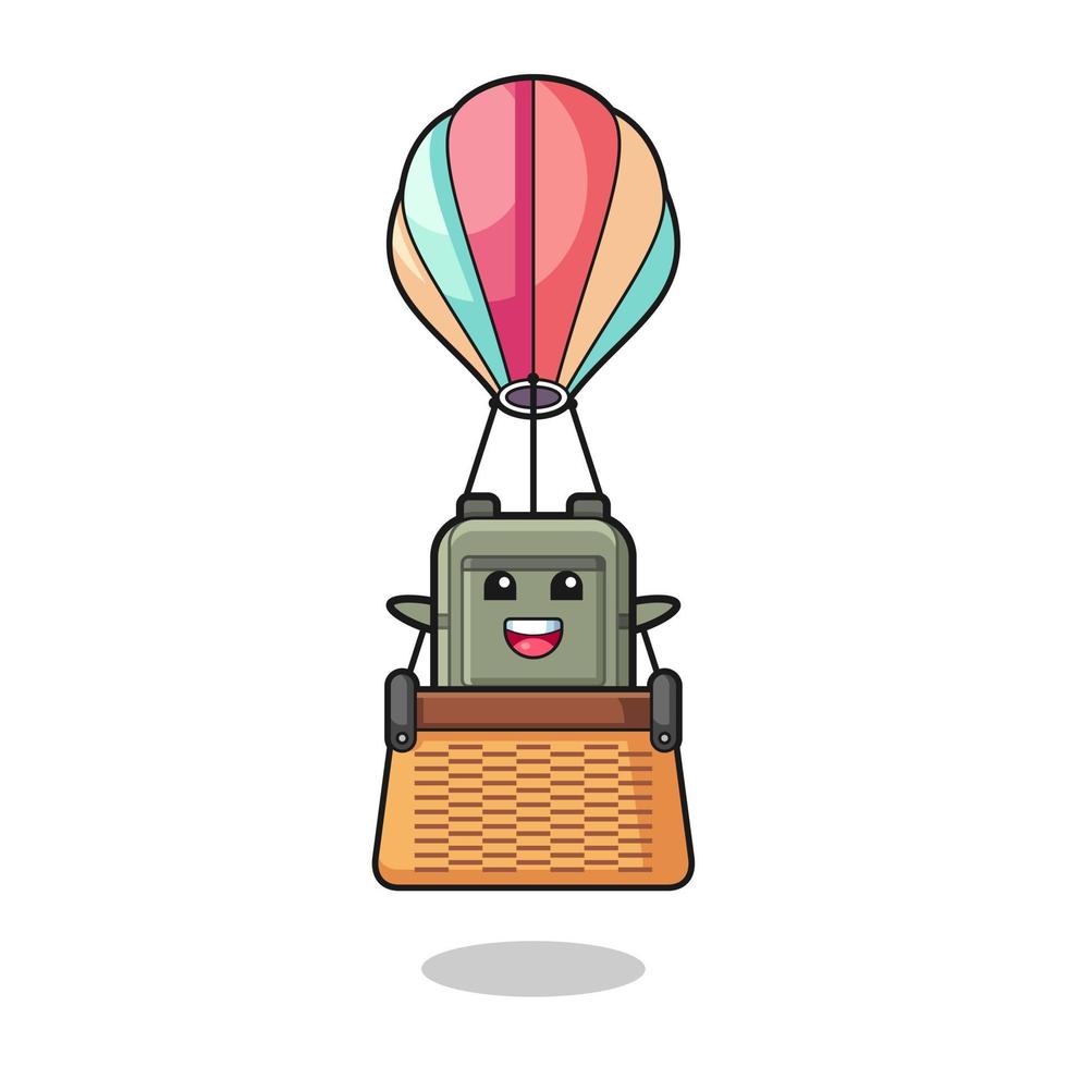 mascote de mochila escolar montando um balão de ar quente vetor