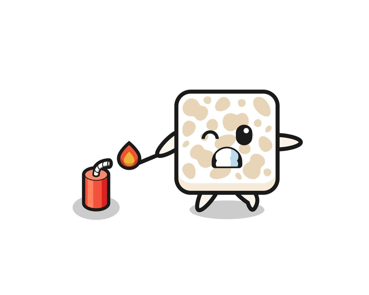 ilustração de mascote tempeh jogando fogos de artifício vetor