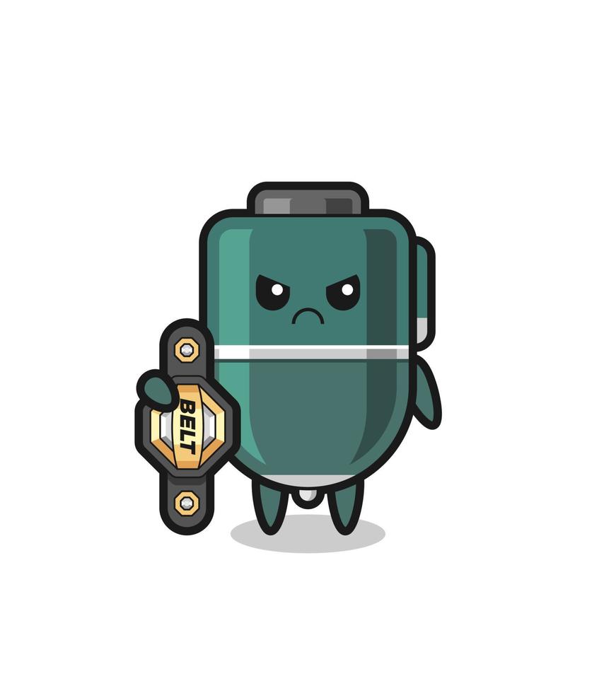 personagem mascote esferográfica como lutador de mma com o cinturão de campeão vetor