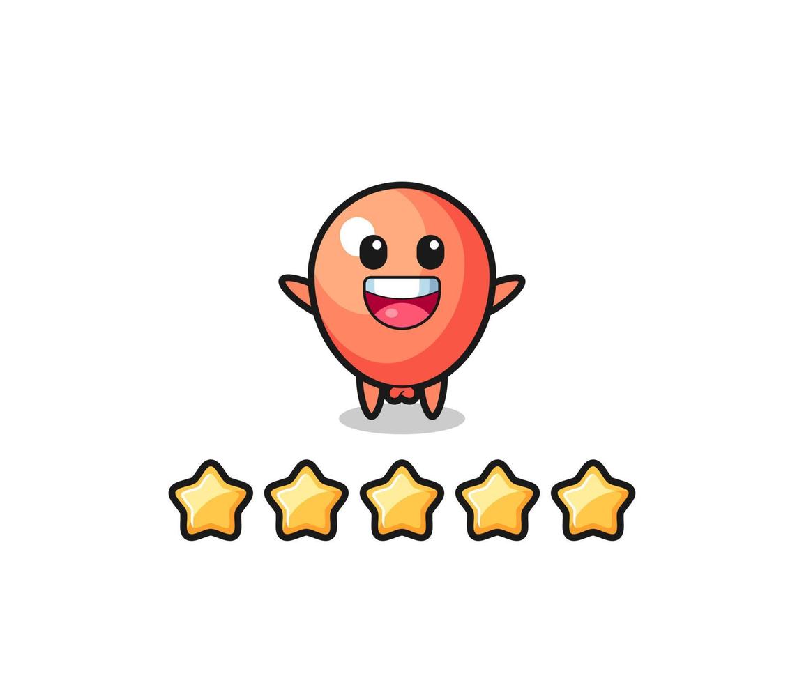 a ilustração da melhor classificação do cliente, personagem fofo de balão com 5 estrelas vetor