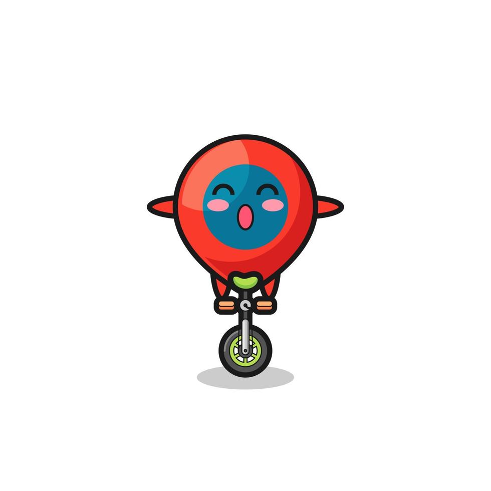 o personagem de símbolo de localização fofo está andando de bicicleta de circo vetor
