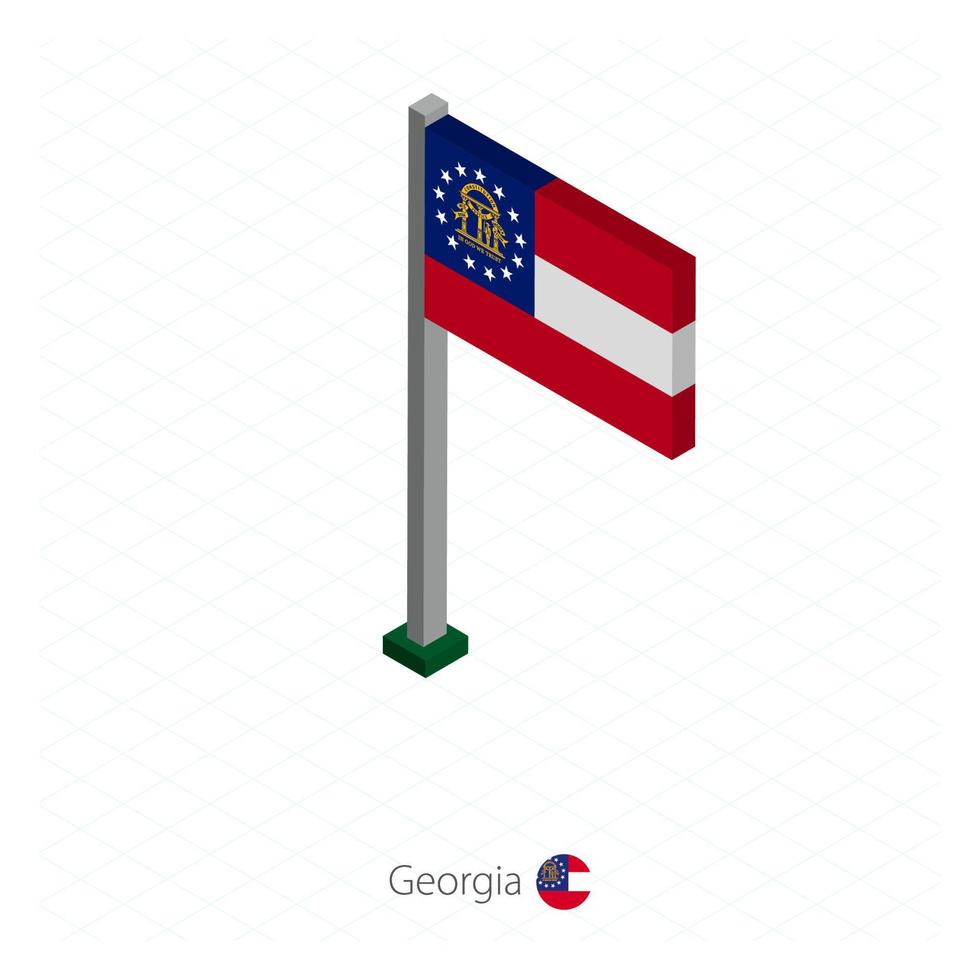 Geórgia bandeira do estado americano no mastro da bandeira em dimensão isométrica. vetor