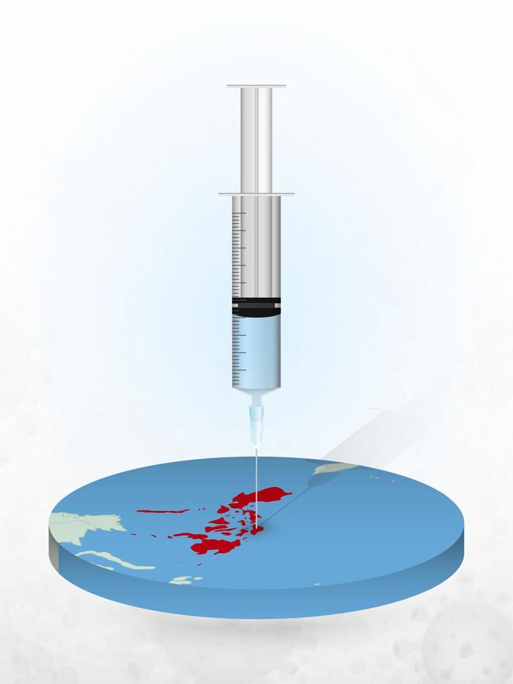 vacinação das filipinas, injeção de uma seringa em um mapa das filipinas. vetor