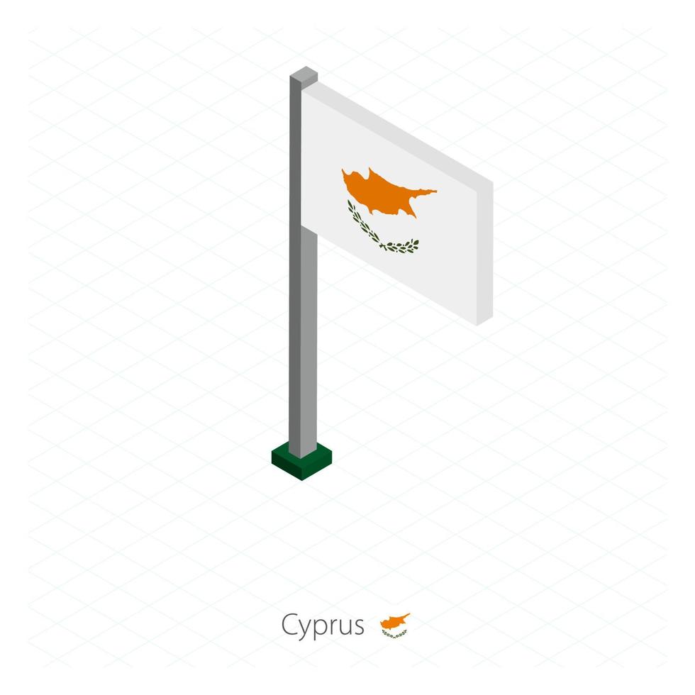 bandeira de chipre no mastro em dimensão isométrica. vetor