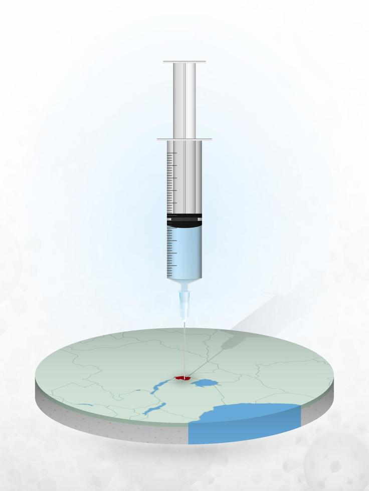 vacinação de Ruanda, injeção de uma seringa em um mapa de Ruanda. vetor