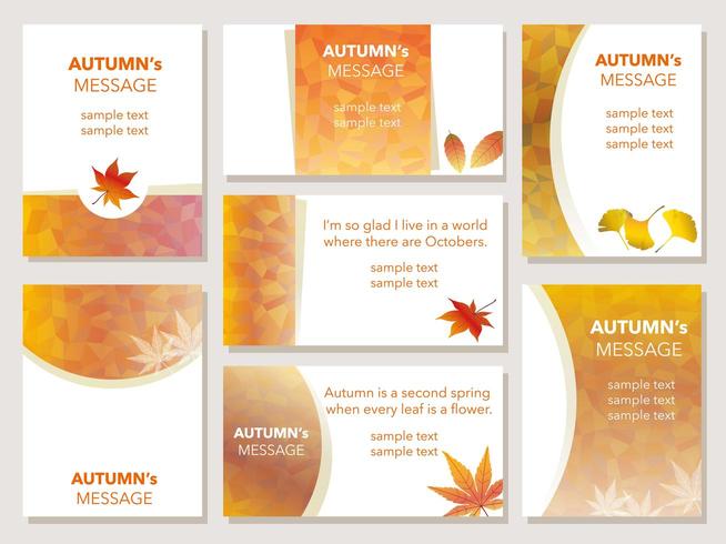 Conjunto de sete cartões de mensagem outono. vetor