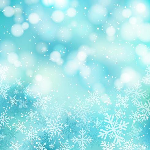 Bokeh de Natal branco inverno azul e luzes brilhantes fundo festivo vetor