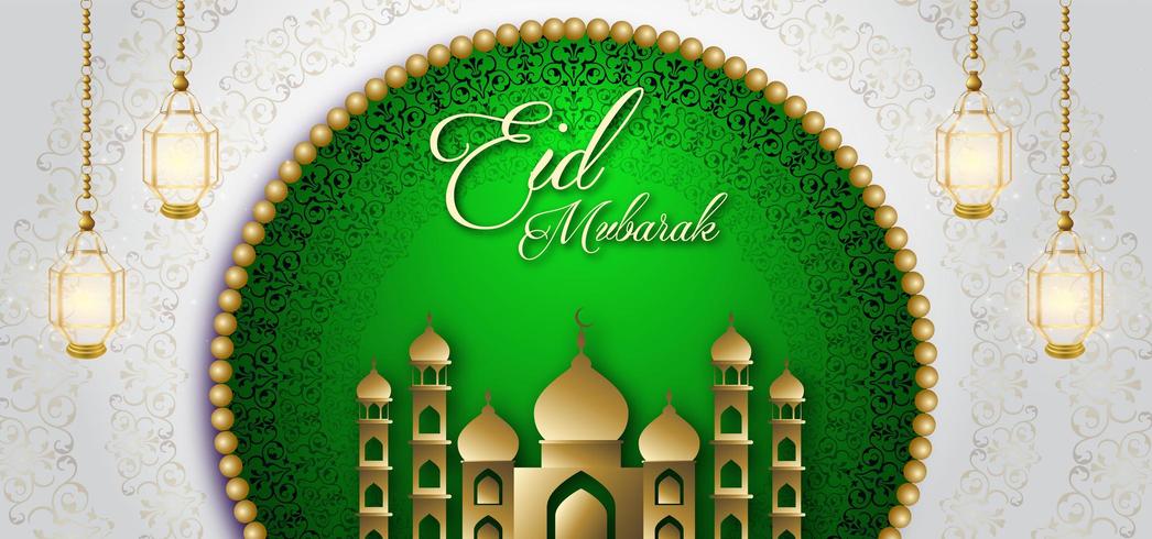 Fundo de banner de luxo real verde Eid Mubarak vetor