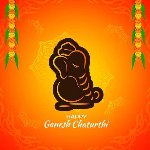 Contorno de laranja e marrom brilhante Ganesh Chaturthi saudação vetor