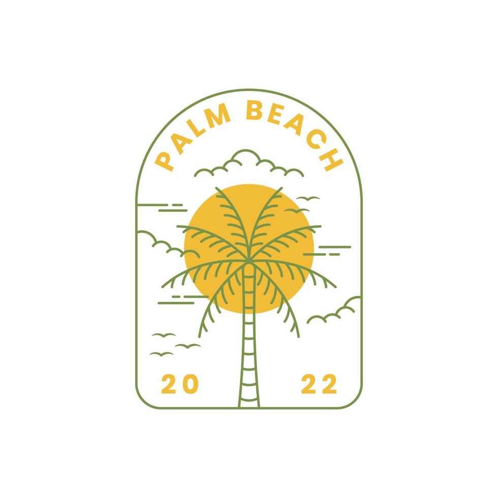 palmeira com praia em estilo de arte de linha, inspiração de modelo de design de ilustração vetorial de logotipo de praia vetor