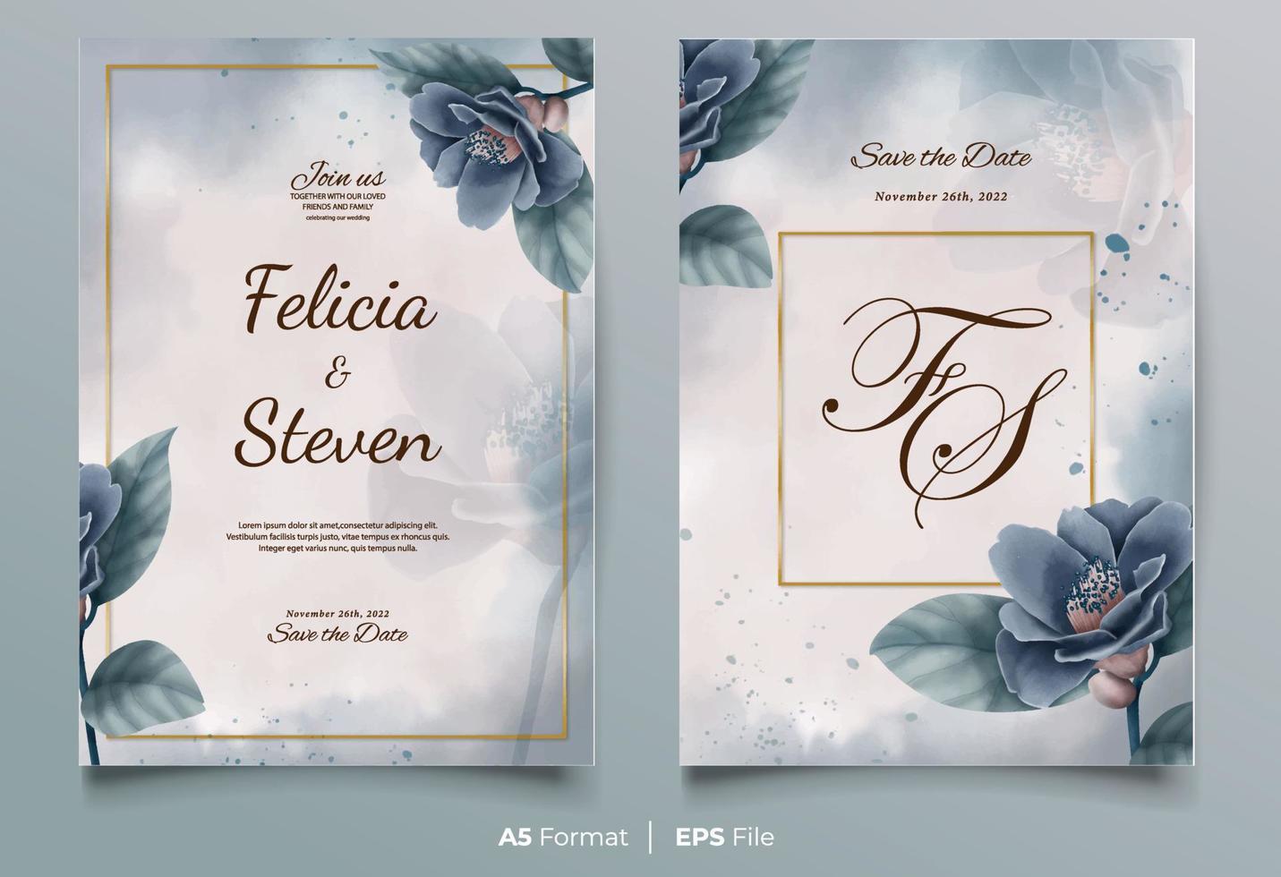 convite de casamento em aquarela com enfeite de flor preta vetor