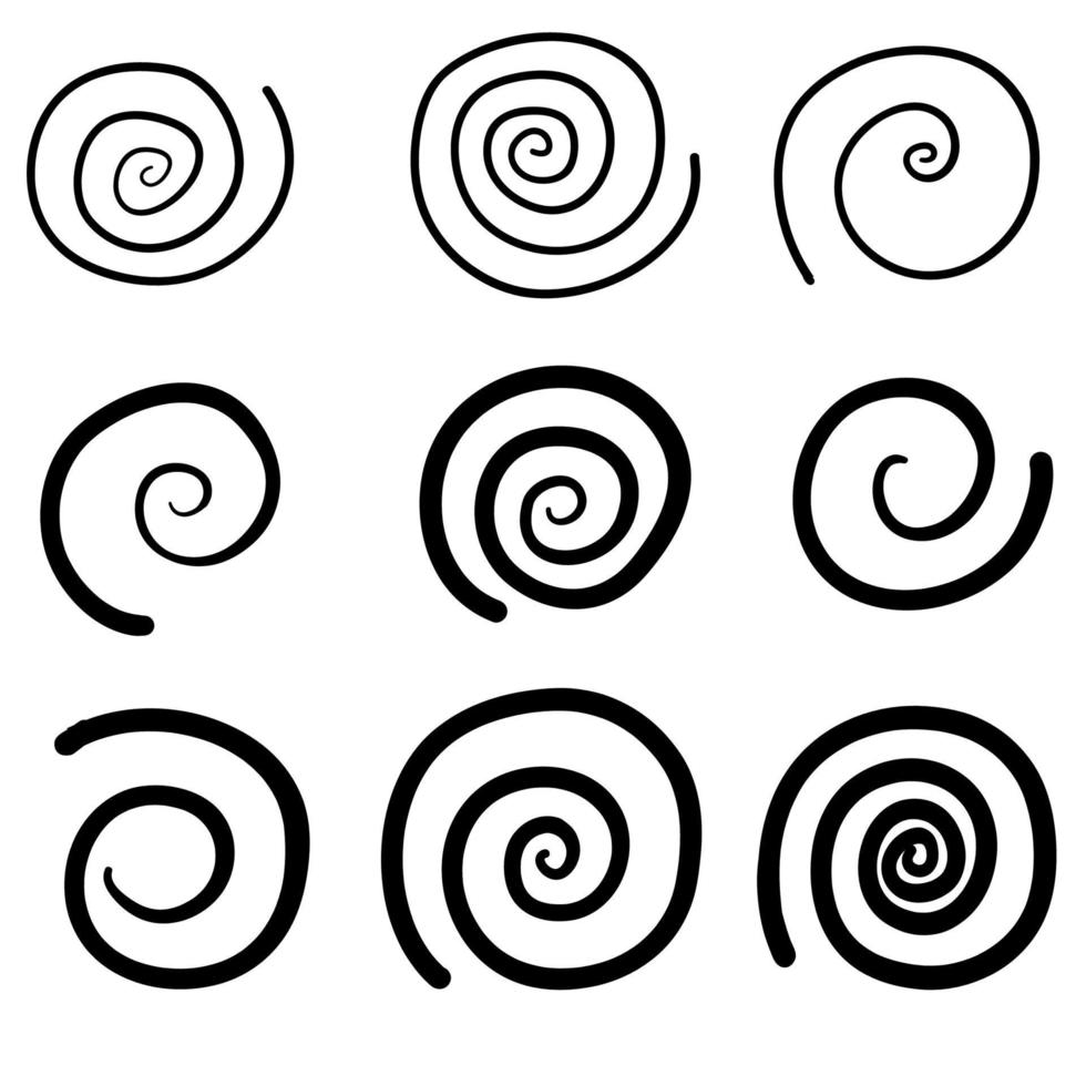 coleção de conjunto de ilustração em espiral com vetor de estilo desenhado à mão doodle
