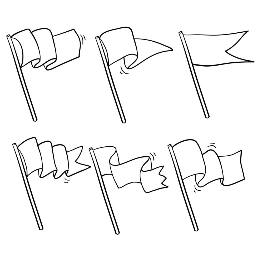 coleção de diferentes ícones de bandeira definidos com vetor de estilo de desenho animado doodle desenhado à mão