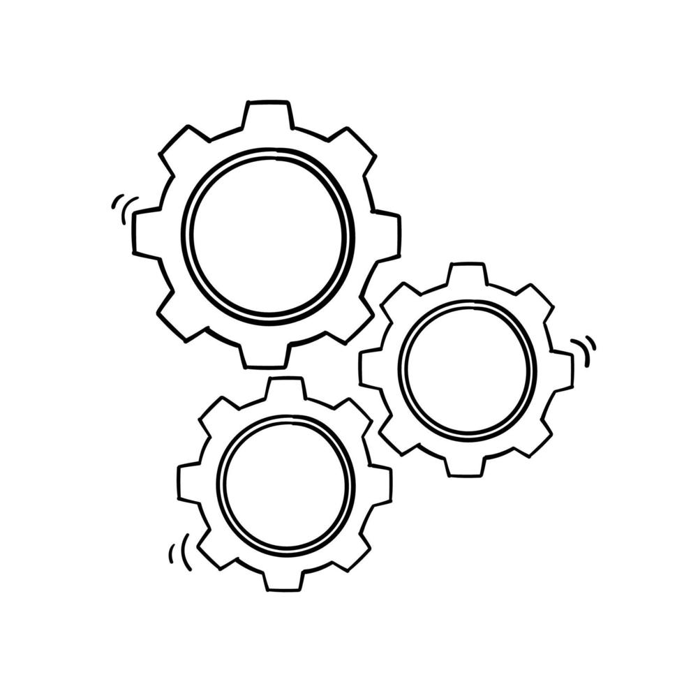 ilustração de rotação de engrenagens doodle estilo desenhado à mão vetor