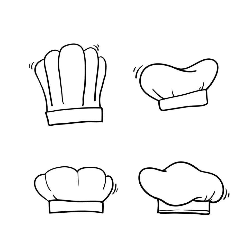 conjunto de chapéus vintage de chef e cozinheiro qith vetor de estilo doodle desenhado à mão