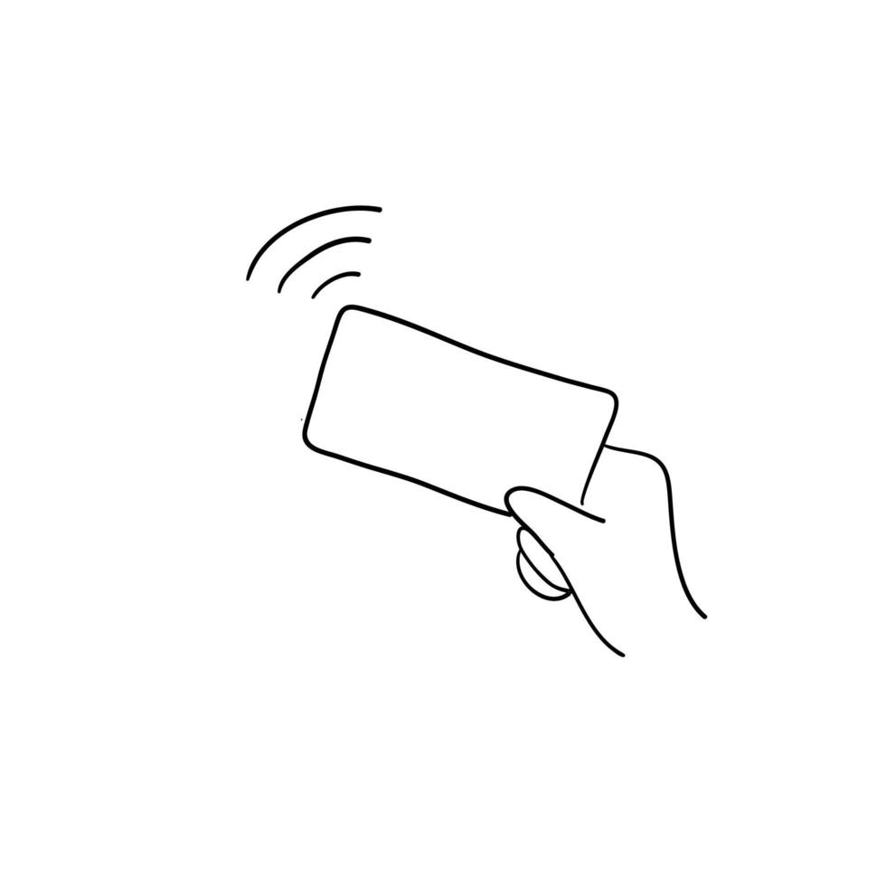 logotipo de sinal de pagamento sem fio nfc sem contato. conceito de vetor de pagamento nfc de cartão de crédito. com estilo doodle desenhado à mão
