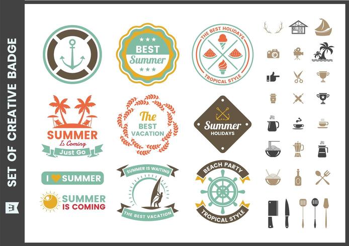 Conjunto de emblemas retrô de verão colorido vetor