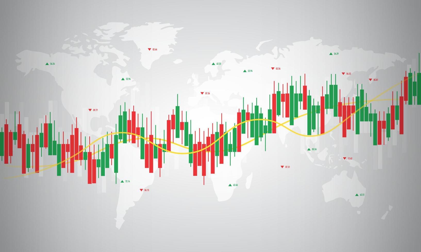 mapa-múndi com gráfico gráfico de dados financeiros. vetor