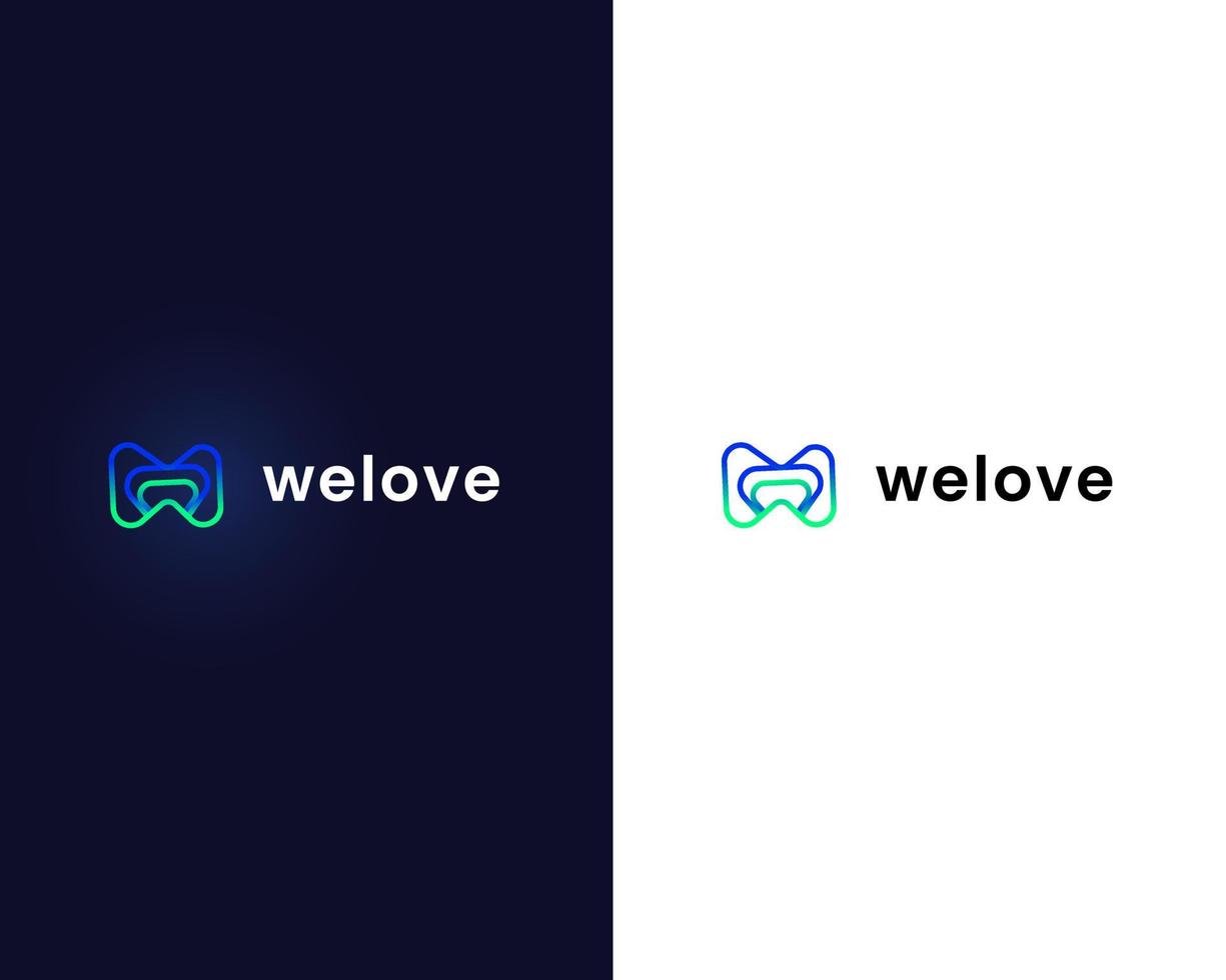 letra w com modelo de design de logotipo de amor vetor