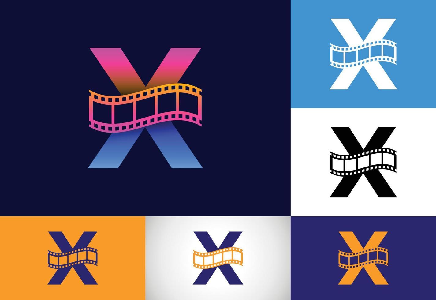 alfabeto inicial x monograma incorporado com carretel de filme. conceito de logotipo de vídeo e filme. emblema da fonte. logotipo para o negócio de entretenimento e identidade da empresa vetor