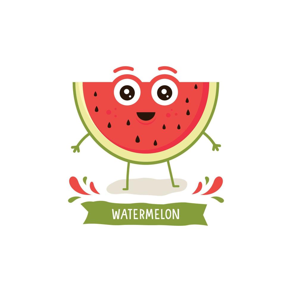 personagem de melancia bonito, ilustração vetorial de desenho animado de melancia. personagem de vetor de fruta bonito isolado no fundo branco