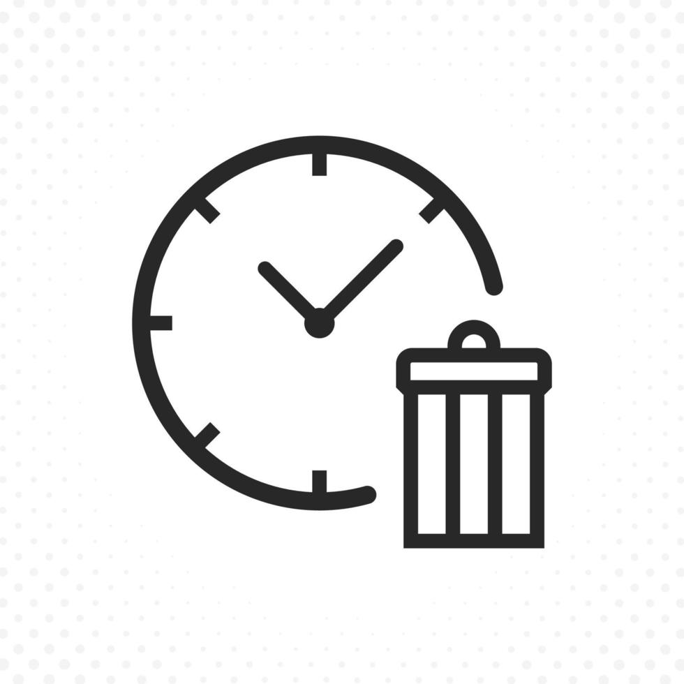 relógio de ícone de linha com lixo vetor