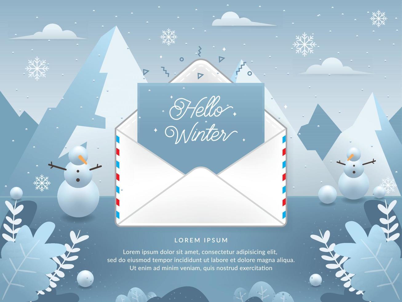 olá ilustração de envelope de carta de inverno vetor