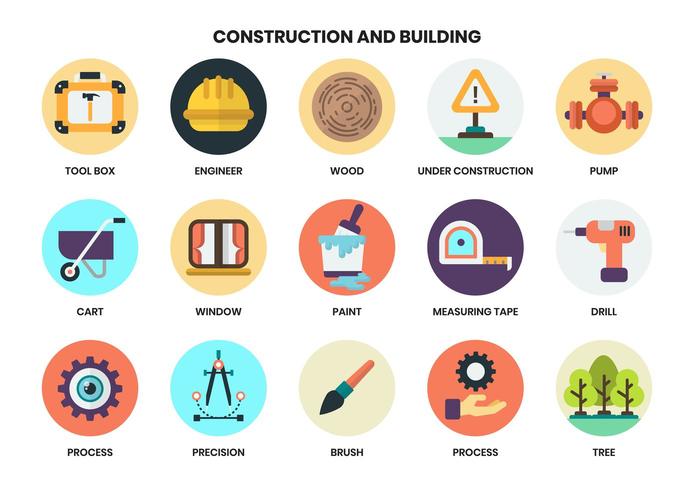 Ícones circulares de construção definido para os negócios vetor