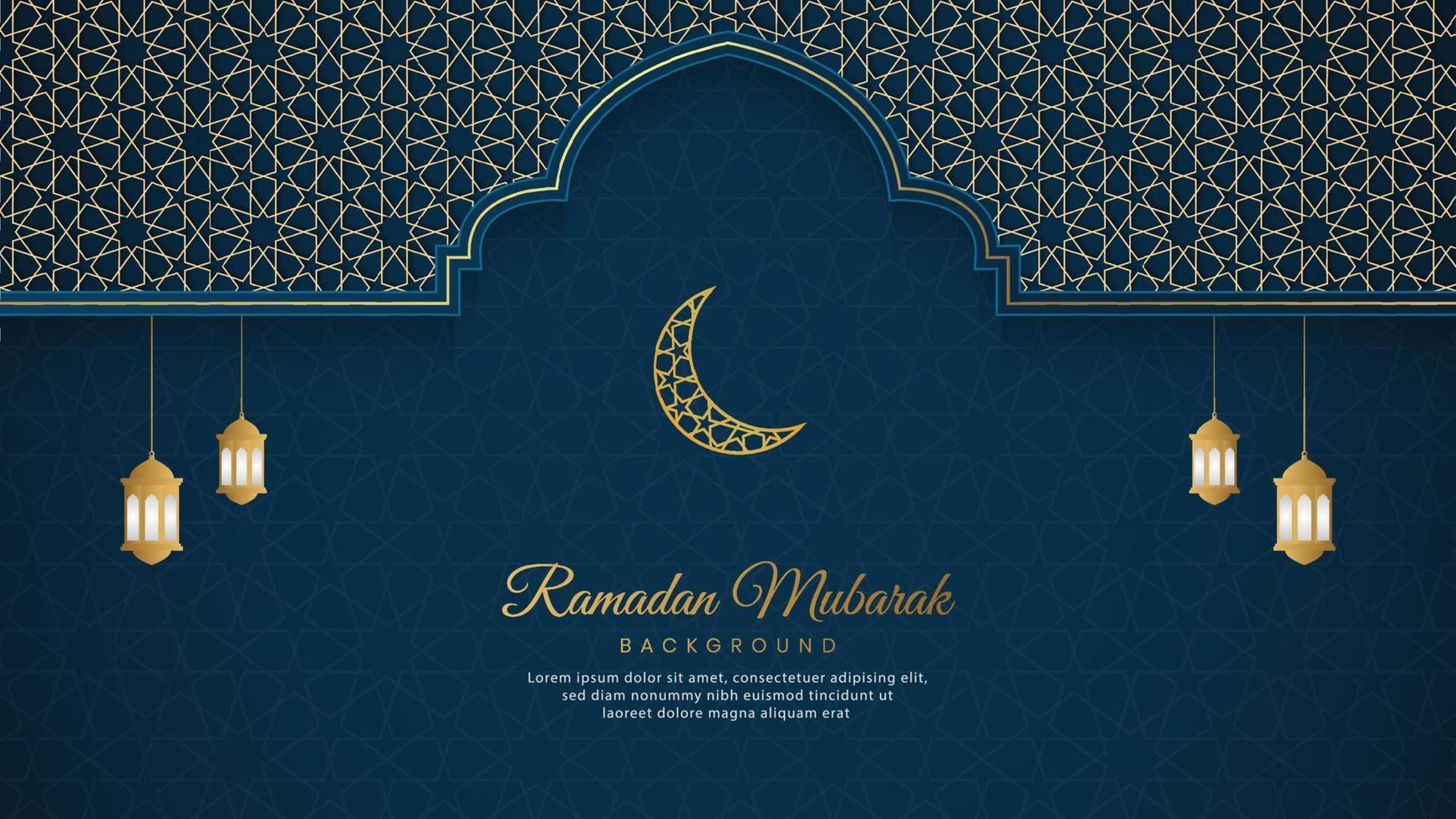 Ramadan Mubarak ornamental arco islâmico de fundo com lanternas de estilo árabe vetor