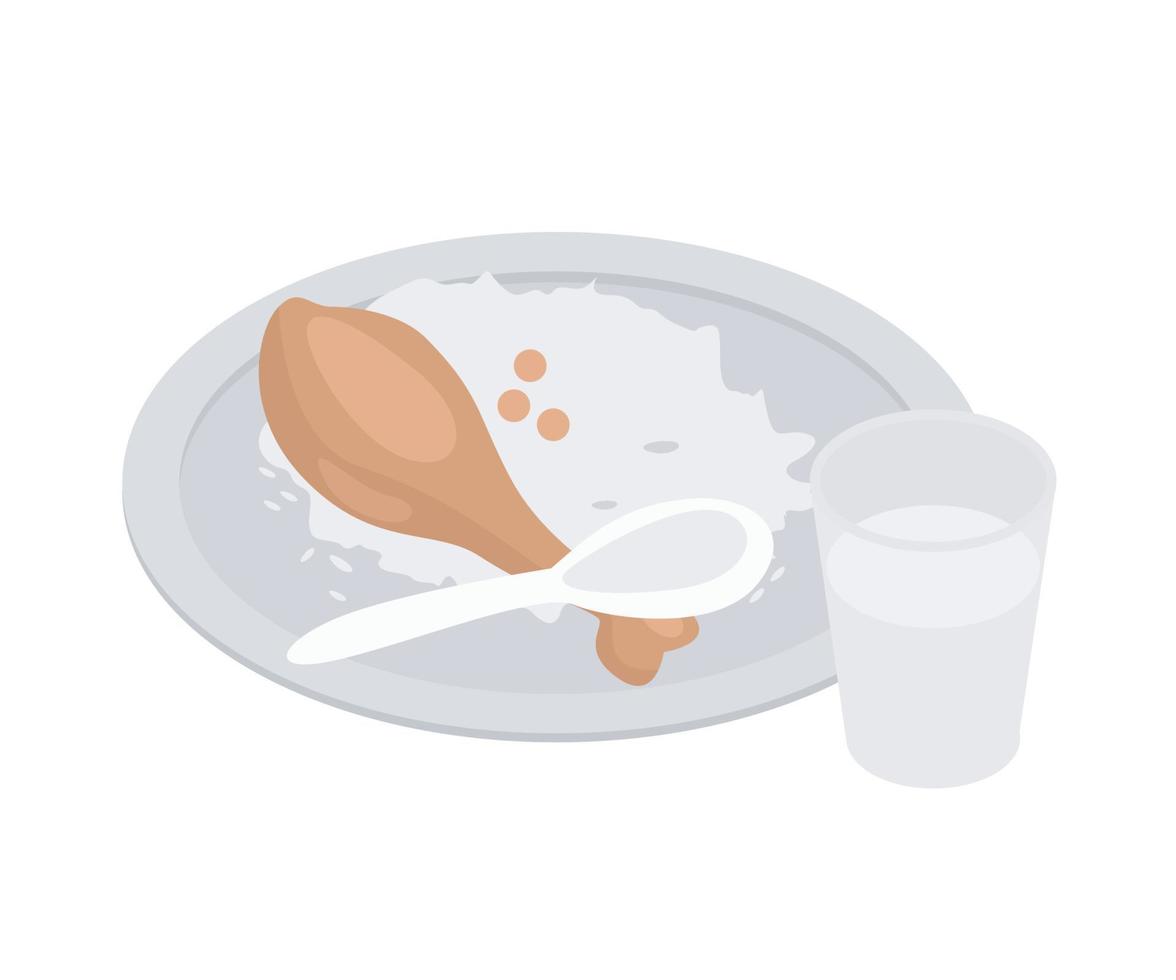 ilustração de estilo isométrico de arroz e frango em um prato vetor