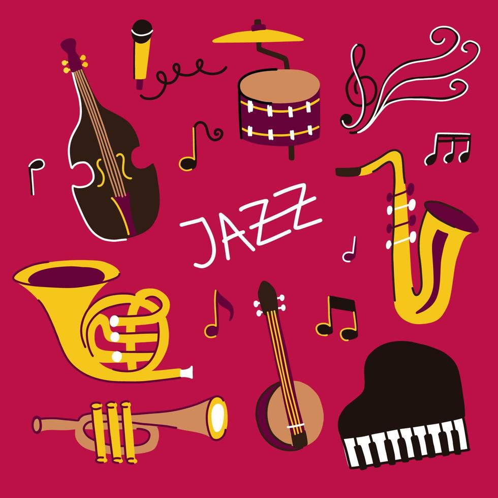 coleção com instrumentos musicais de jazz vetor