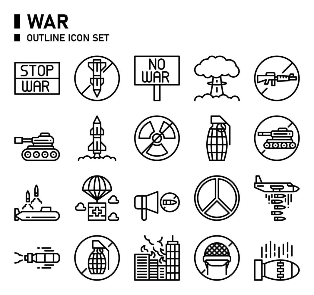 conjunto de ícones de contorno de guerra. vetor