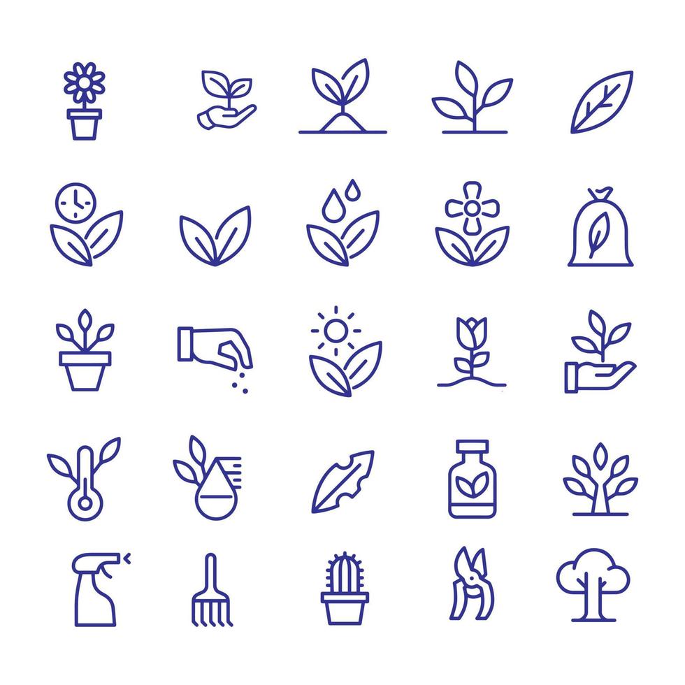 design de vetor de ícones de jardinagem e plantas