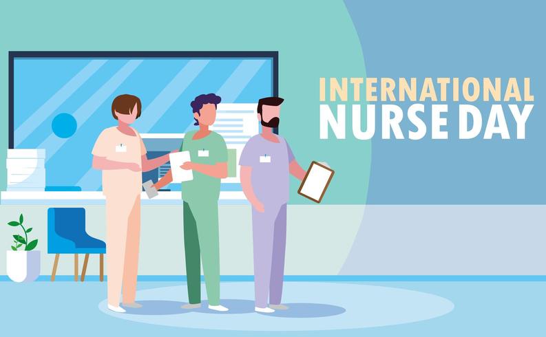 dia internacional da enfermeira com grupo de profissionais vetor