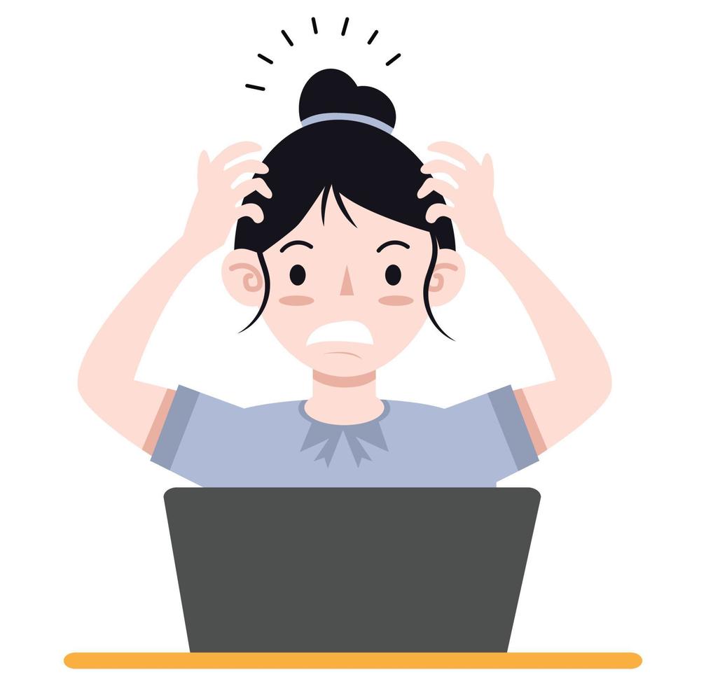 trabalhadora jovem estressada com o uso do computador vetor