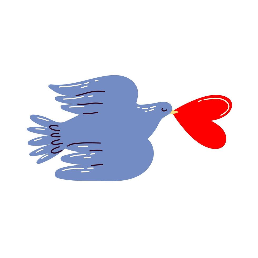 ilustração de pássaro voador ou pombo com coração vetor