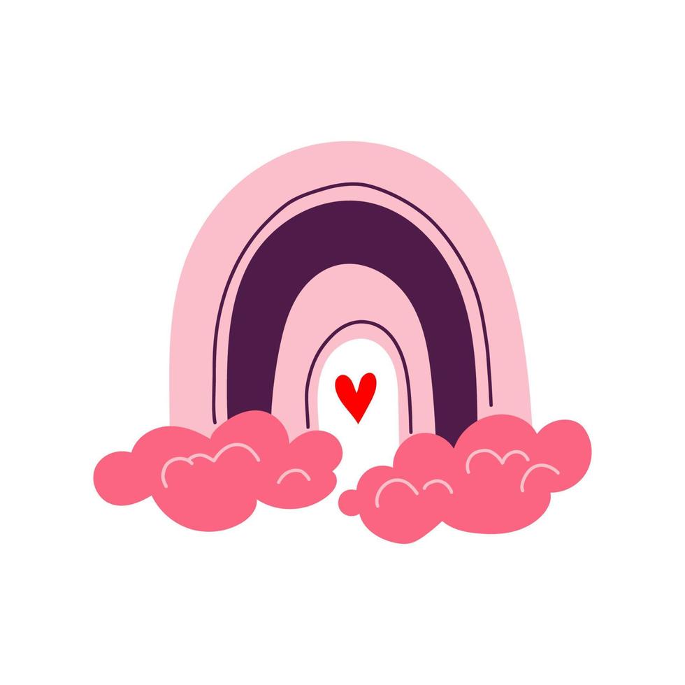 arco-íris rosa com nuvens e coração. ilustração de amor vetor