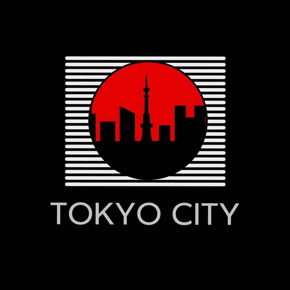 modelo logotipo silhueta cidade de tóquio com símbolo japão vetor