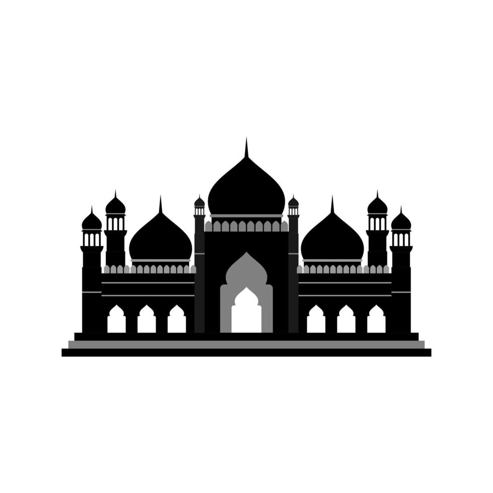 grande mesquita muçulmana, um local de culto a alá, sinal de mesquita de silhueta de ícone vetorial do islã vetor