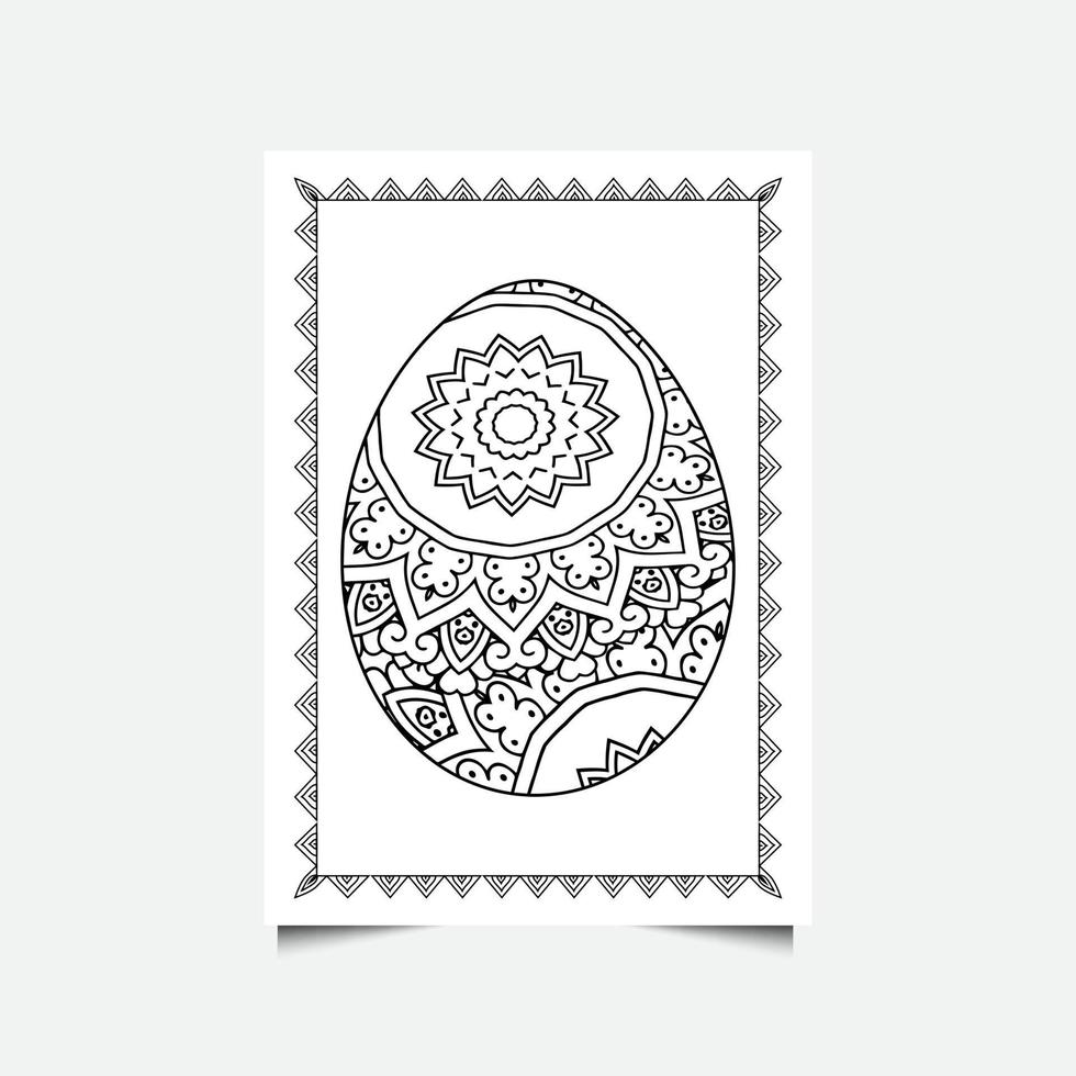 ovo de páscoa floral em fundo branco. página para colorir para crianças e adultos. ilustração vetorial. vetor