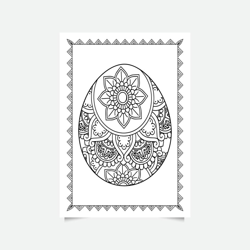 ovo de páscoa floral em fundo branco. página para colorir para crianças e adultos. ilustração vetorial. vetor