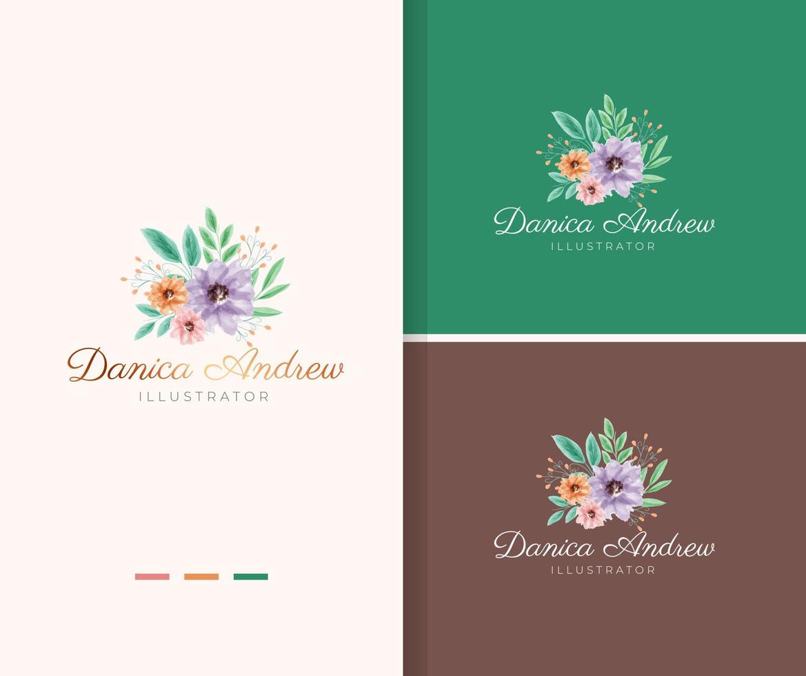 modelo de logotipo em aquarela de buquê floral colorido vetor